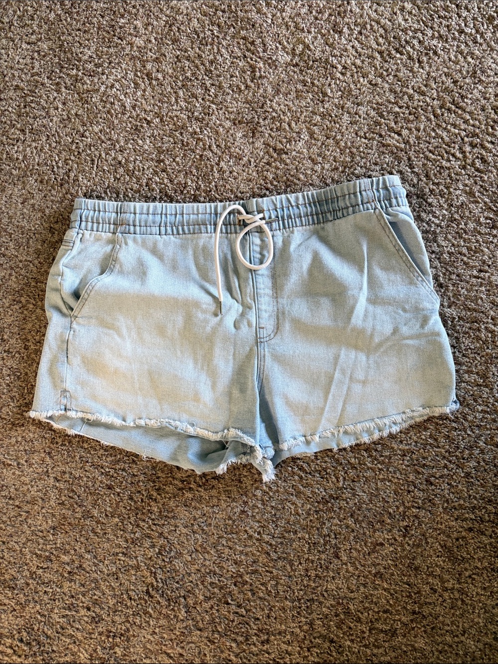 Celebrity Pink Light Blue Drawstring Denim Shorts